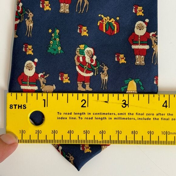 Lands’ End Blue Christmas Silk Tie Santa - Picture 6 of 6